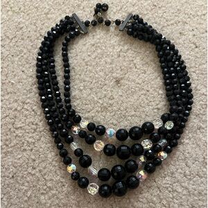 Vintage needed triple necklace in black and clear.